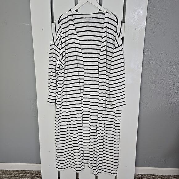 J. Jill Open Front Duster Cardigan Womens 2X Blue White Striped Coastal Sailor - Picture 2 of 11